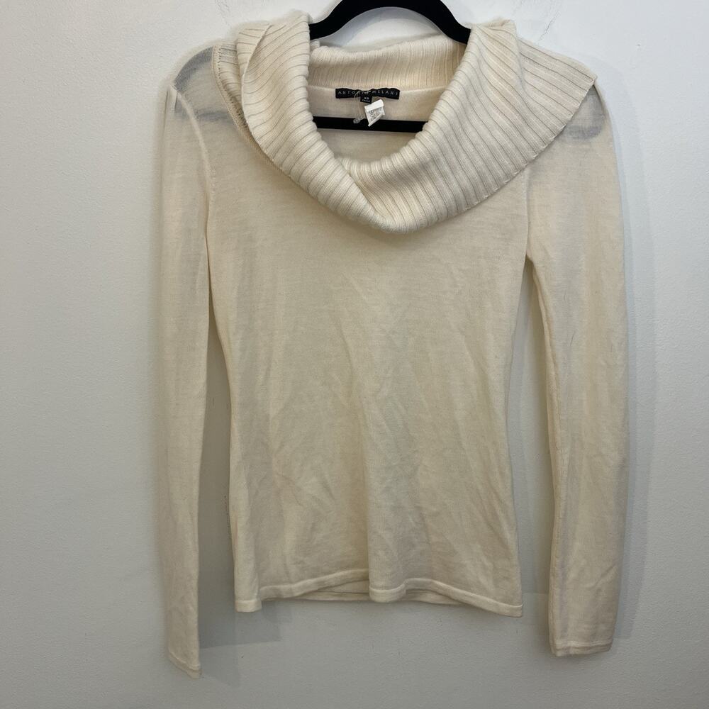 Antonio Melani Womens Sweater‎ Size XS Ivory Low Turtleneck Ribbed pullover wool